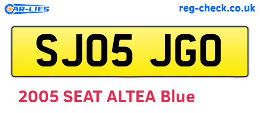 SJ05JGO are the vehicle registration plates.
