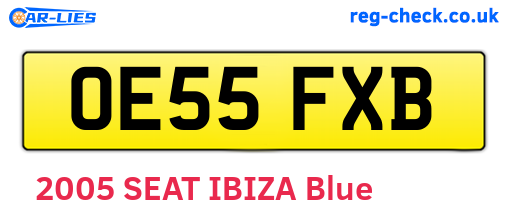 OE55FXB are the vehicle registration plates.