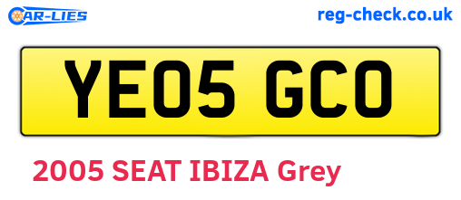 YE05GCO are the vehicle registration plates.
