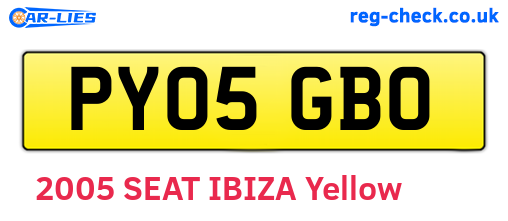 PY05GBO are the vehicle registration plates.