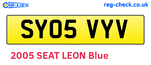 SY05VYV are the vehicle registration plates.