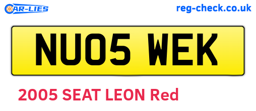 NU05WEK are the vehicle registration plates.