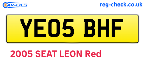 YE05BHF are the vehicle registration plates.