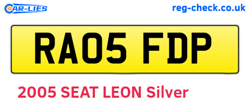 RA05FDP are the vehicle registration plates.