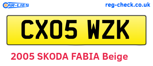 CX05WZK are the vehicle registration plates.