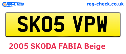 SK05VPW are the vehicle registration plates.
