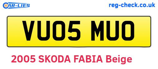VU05MUO are the vehicle registration plates.