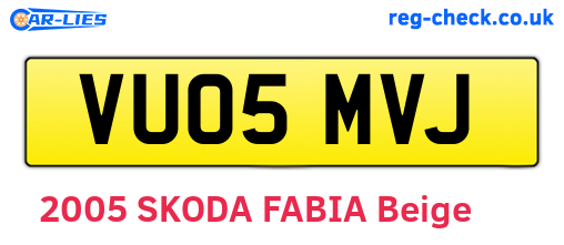 VU05MVJ are the vehicle registration plates.