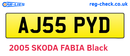 AJ55PYD are the vehicle registration plates.