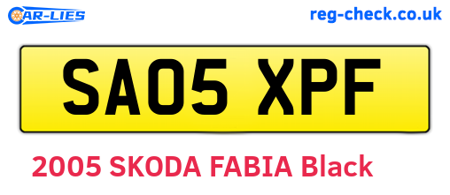 SA05XPF are the vehicle registration plates.