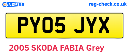 PY05JYX are the vehicle registration plates.