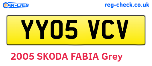 YY05VCV are the vehicle registration plates.