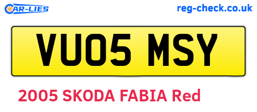 VU05MSY are the vehicle registration plates.