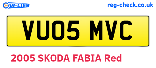 VU05MVC are the vehicle registration plates.