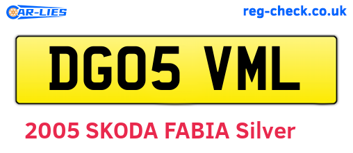 DG05VML are the vehicle registration plates.