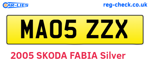 MA05ZZX are the vehicle registration plates.