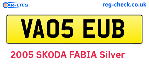 VA05EUB are the vehicle registration plates.