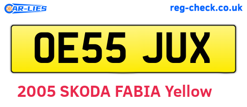 OE55JUX are the vehicle registration plates.
