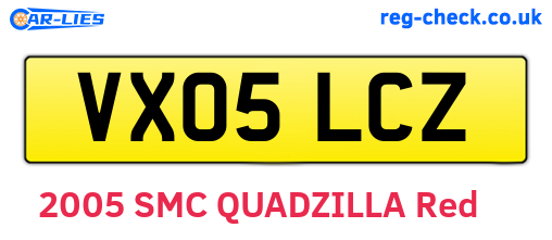 VX05LCZ are the vehicle registration plates.