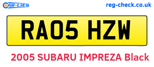RA05HZW are the vehicle registration plates.