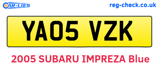 YA05VZK are the vehicle registration plates.