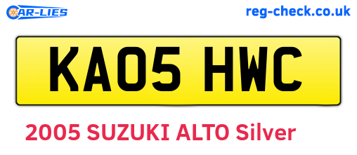 KA05HWC are the vehicle registration plates.