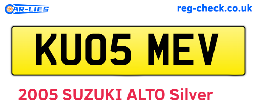 KU05MEV are the vehicle registration plates.