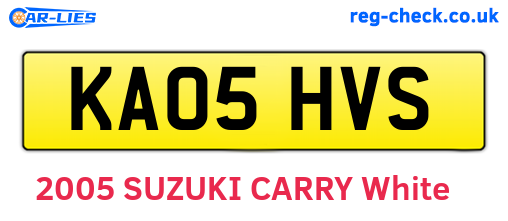 KA05HVS are the vehicle registration plates.