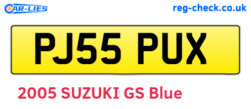 PJ55PUX are the vehicle registration plates.