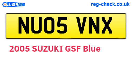 NU05VNX are the vehicle registration plates.