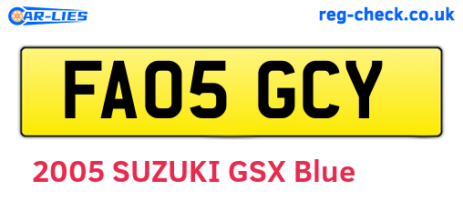 FA05GCY are the vehicle registration plates.