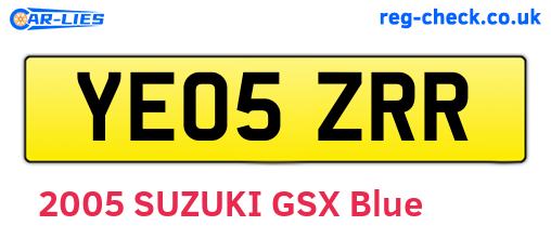 YE05ZRR are the vehicle registration plates.