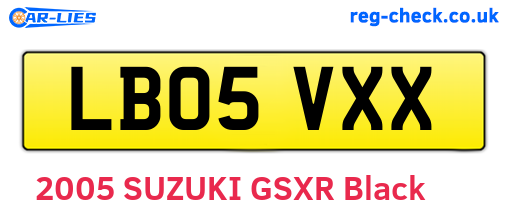 LB05VXX are the vehicle registration plates.