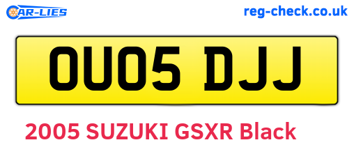 OU05DJJ are the vehicle registration plates.