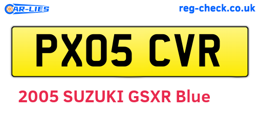 PX05CVR are the vehicle registration plates.