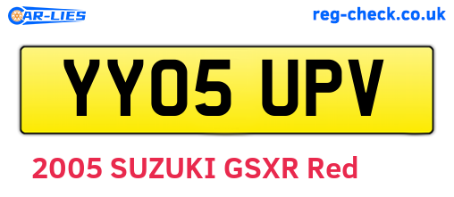 YY05UPV are the vehicle registration plates.