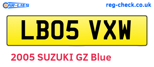 LB05VXW are the vehicle registration plates.