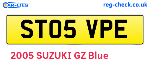 ST05VPE are the vehicle registration plates.
