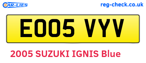 EO05VYV are the vehicle registration plates.