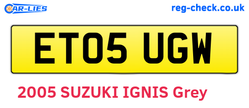 ET05UGW are the vehicle registration plates.