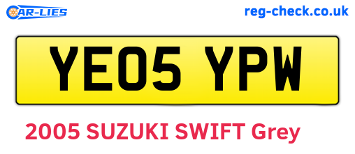 YE05YPW are the vehicle registration plates.