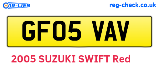 GF05VAV are the vehicle registration plates.