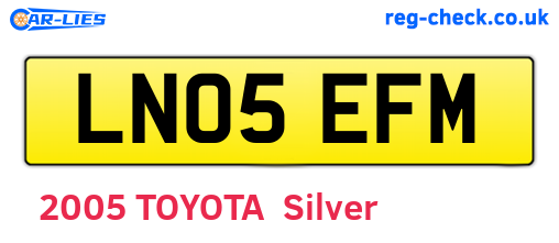 LN05EFM are the vehicle registration plates.