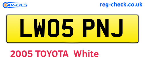 LW05PNJ are the vehicle registration plates.