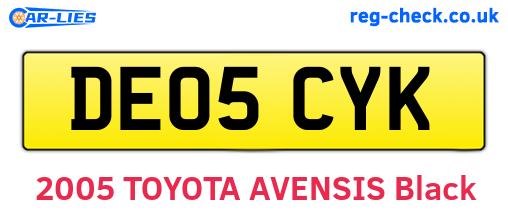 DE05CYK are the vehicle registration plates.