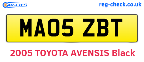 MA05ZBT are the vehicle registration plates.