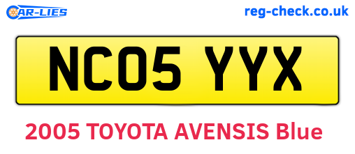 NC05YYX are the vehicle registration plates.