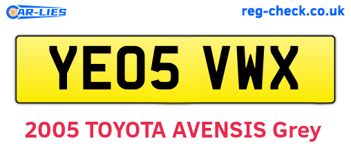 YE05VWX are the vehicle registration plates.