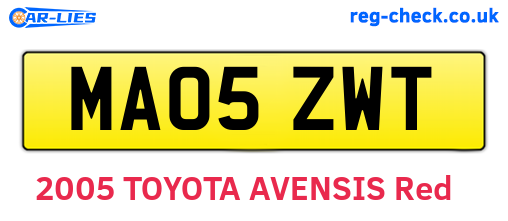 MA05ZWT are the vehicle registration plates.