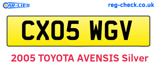 CX05WGV are the vehicle registration plates.